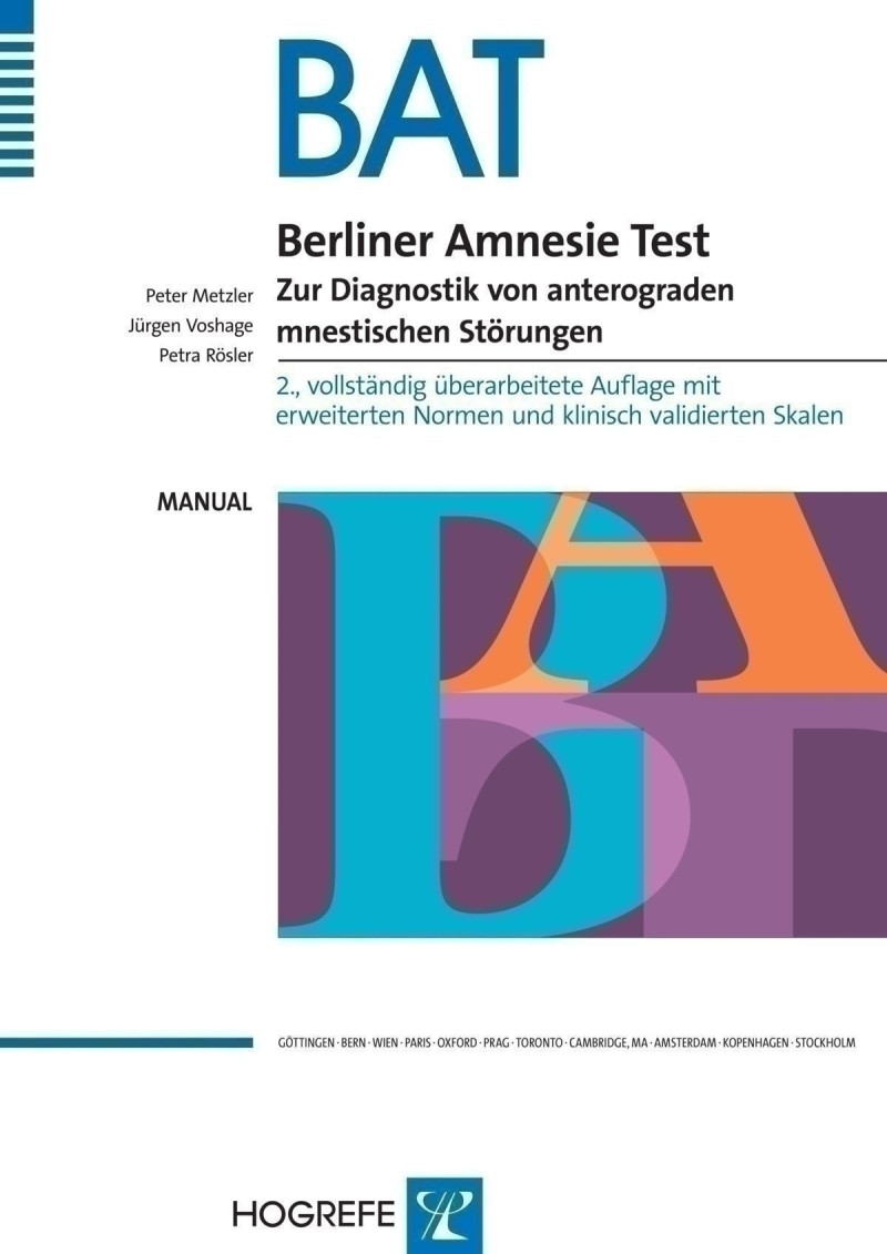 Test komplett (ohne Magnetplatte und 5 Magnetplättchen) bestehend aus: Manual, 25 Protokollbogen, 25 Auswertungsbogen, 25 Profilbogen, 25 Arbeitsblätter UT 2, je 1 Kartensatz UT 1, UT 3 (Testliste), UT 3 (Lernliste), UT 4, UT 4/UT 6, UT 7, UT 8 und Koffer