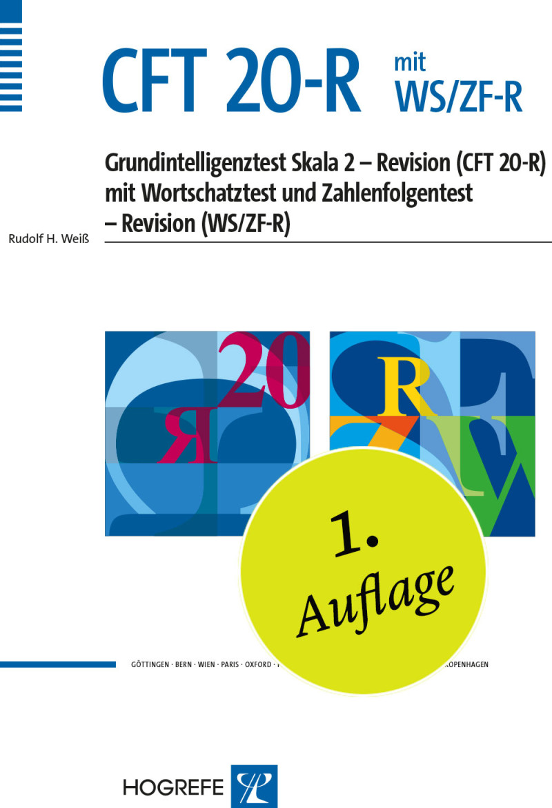 CFT 20-R komplett ohne WS/ZF bestehend aus: Manual CFT 20-R, Testheft CFT 20-R, 10 Antwortbogen CFT 20-R, 10 Auswertungsbogen CFT 20-R und Mappe CFT 20-R