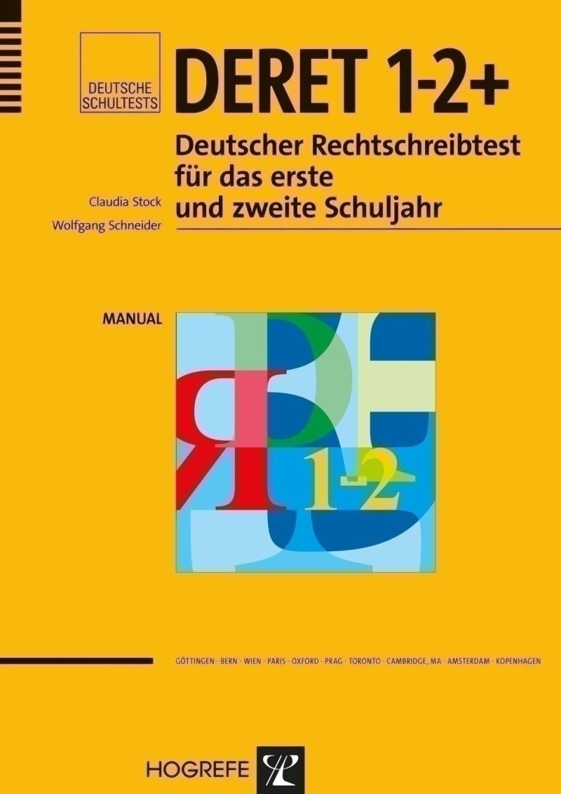 Test komplett bestehend aus: Manual, Durchführungsanleitung, je 5 Testheften Klasse 1 Form A+B, je 5 Testheften Klasse 2 Form A+B, je 5 Auswertungsbogen Klasse 1 Form A+B, je 5 Auswertungsbogen Klasse 2 Form A+B, 
5 Klassenauswertungen und Mappe